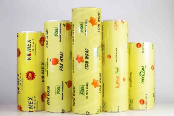 Public product photo - PVC cling film safe for food wrapping, comes in 4 Sizes (30, 35, 40 and 45), thickness  10~ 13 microns, length 200 ~ 1500 meter maximum. ability to print with a private logo.